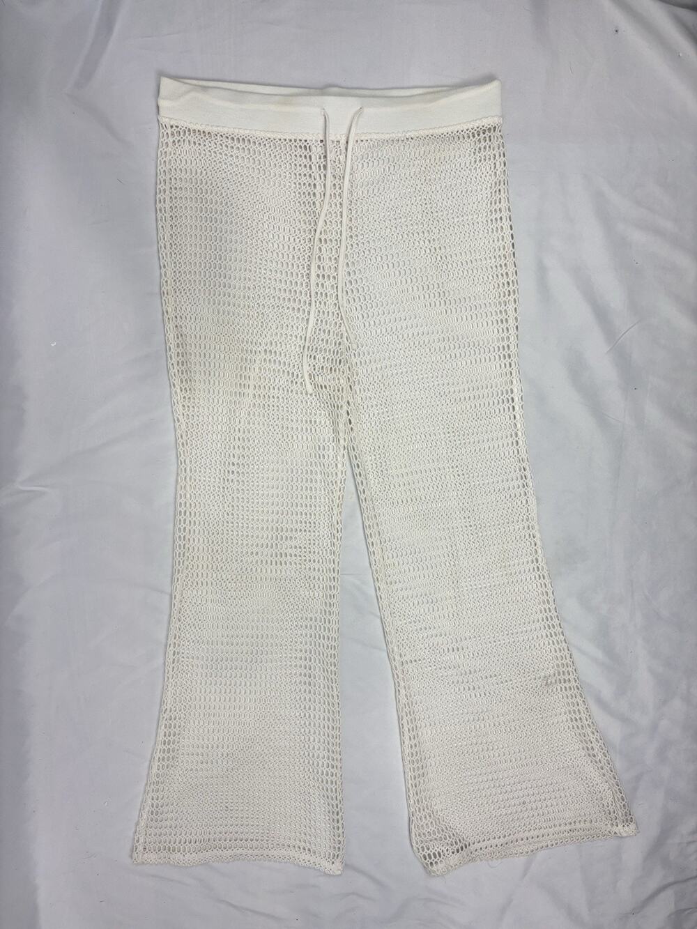 SHADE & SHORE Ivory Sheer Crochet Drawstring Cover-Up Flared Pants Size L